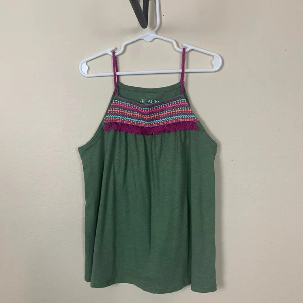 Children's Place Knit Tank with Fringe Green M